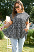 Black Leopard Print Ruffled Short Sleeve Keyhole Back Tiered Flowy Plus Size Blouse